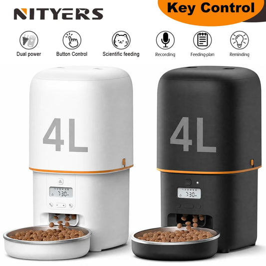 Nityers Automatic Pet Food Dispenser With Stainless Steel Bowl