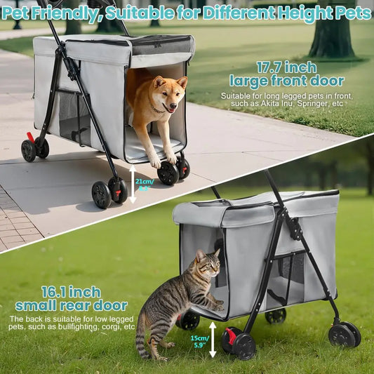 Foldable Pet Stroller With Swivel Wheels And Five Ventilation Windows