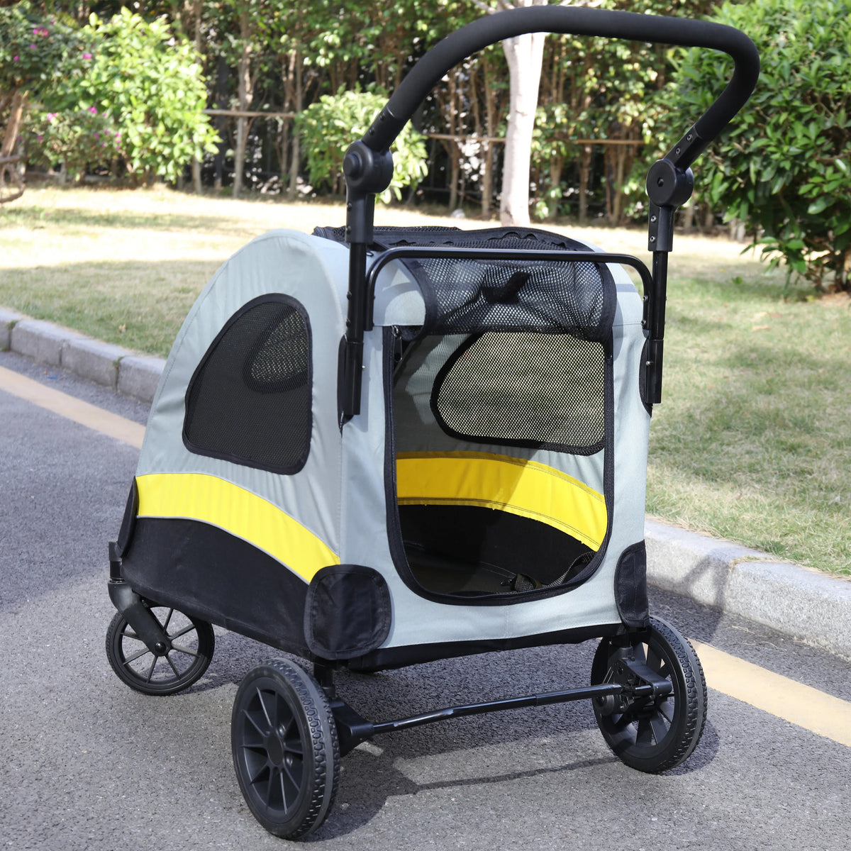 Portable Foldable Pet Travel Stroller With Adjustable Handle Safety Leash