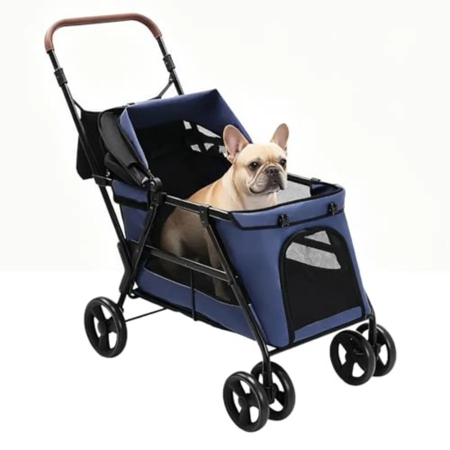 Foldable Dog Stroller With Breathable Mesh All Terrain Wheels