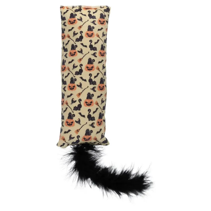Halloween Cat Kicker Toy With Feather And Pumpkin Design