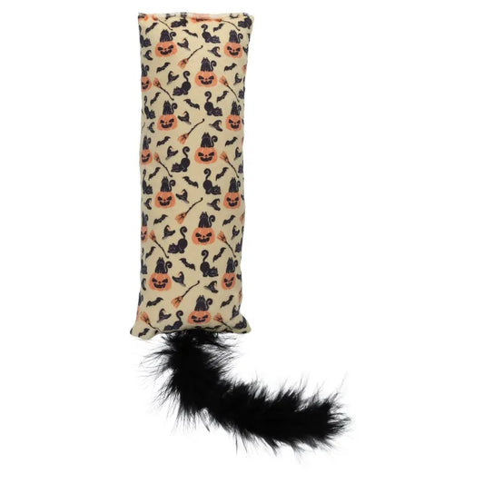 Halloween Cat Kicker Toy With Feather And Pumpkin Design