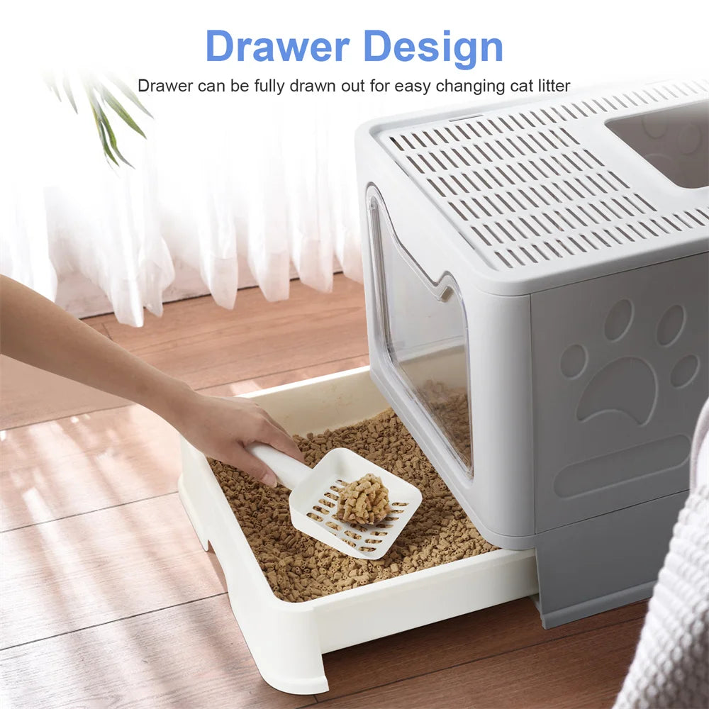 Premium Semi Closed Plastic Cat Litter Box With Scoop