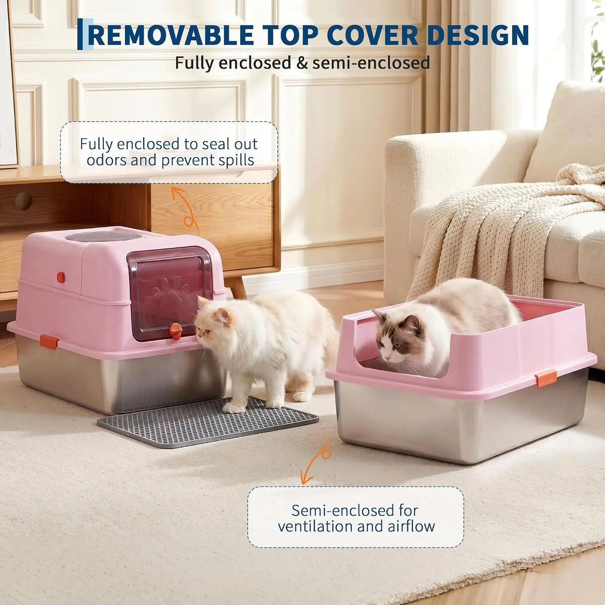 HiMISS Stainless Steel Enclosed Litter Box With Secure Lid