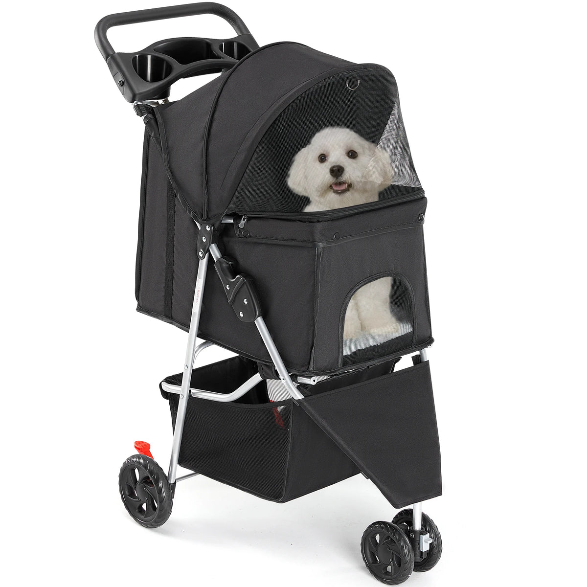 Dumos 3 Wheel Foldable Pet Stroller With Mesh Window Basket