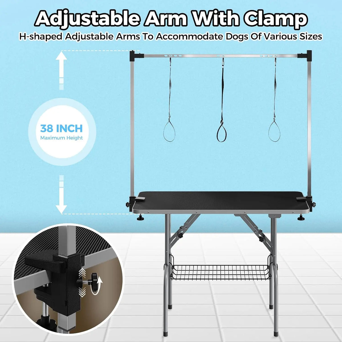 Garvee Stainless Steel Foldable Dog Grooming Table With Safety Loops