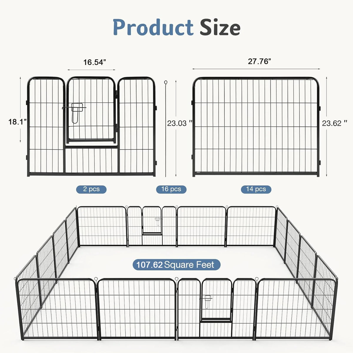 JHK Foldable Metal Dog Playpen Heavy Duty Pet Fence