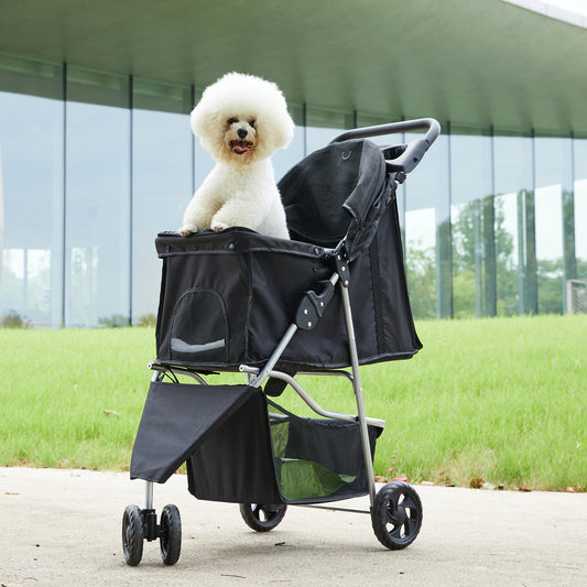 Dumos Foldable 3 Wheel Pet Stroller With Storage Cup Holder