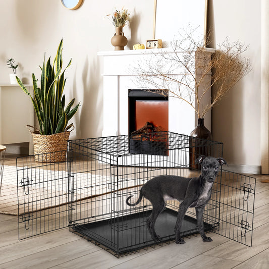 Jhk Folding Metal Wire Dog Crate With Leak Proof Tray