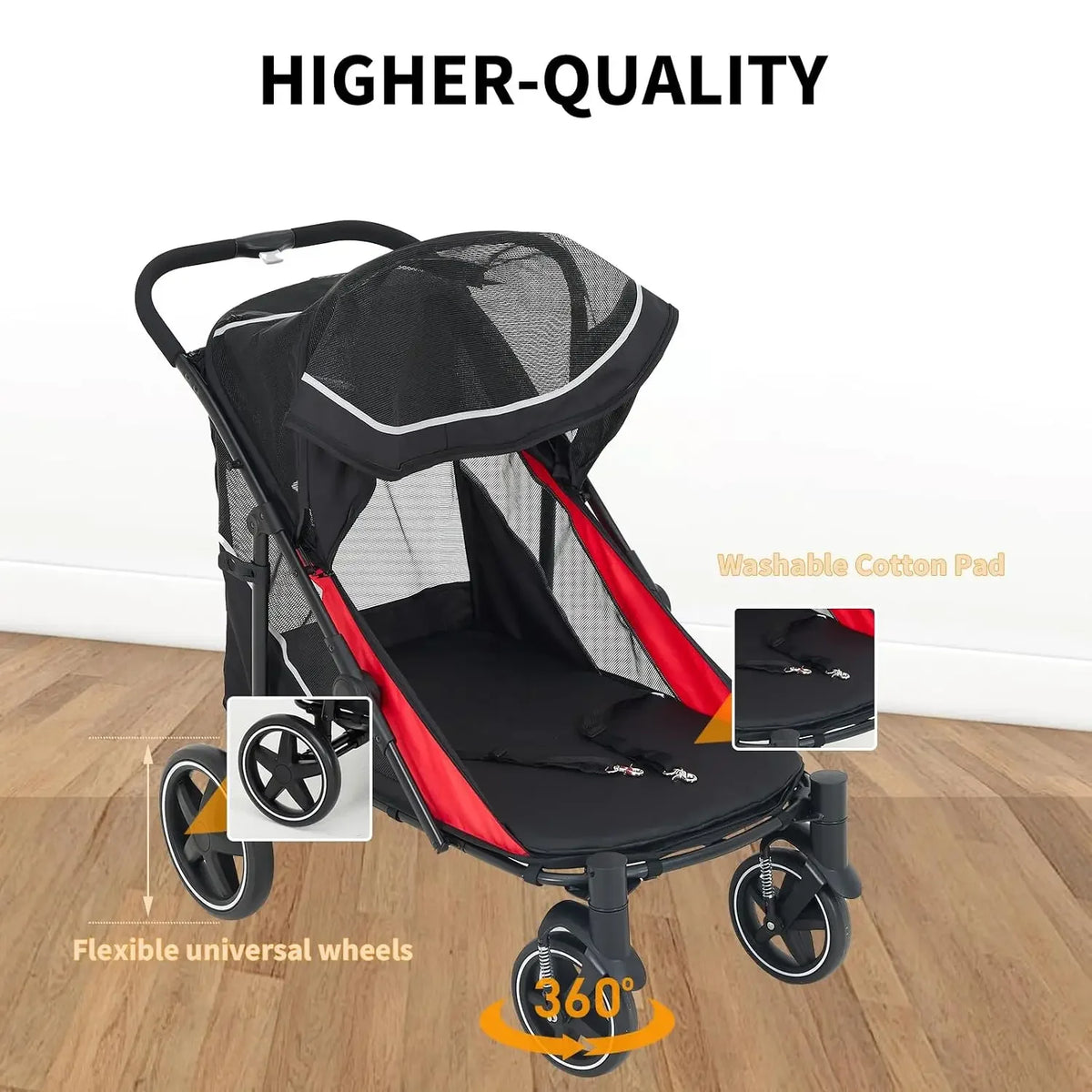 Garvee Heavy Duty Foldable Dog Stroller With Mesh Ventilation And Basket
