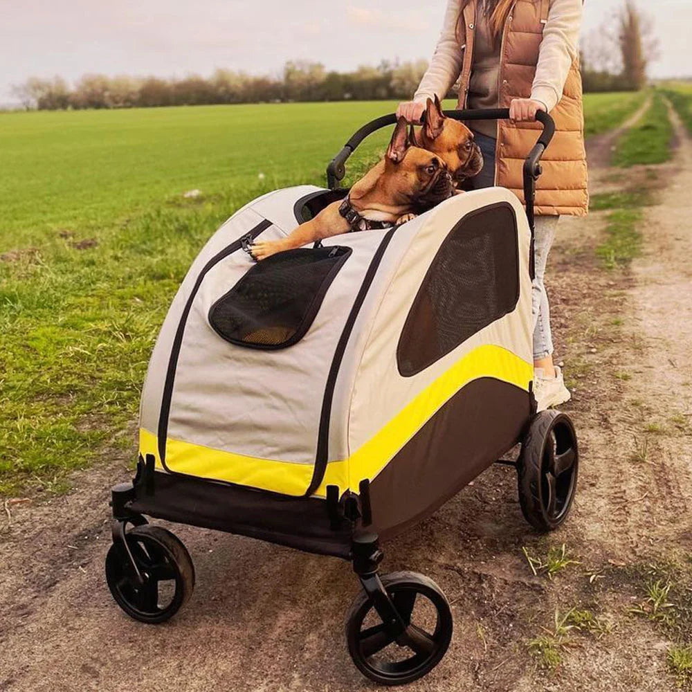 Four Wheel Foldable Dog Stroller With Shock Absorbing Wheels