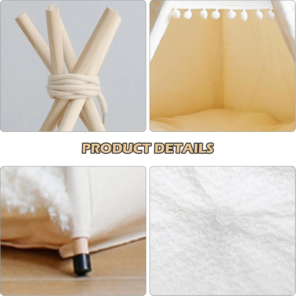 Portable Indoor Dog And Cat Teepee Tent With Washable Canvas Cover
