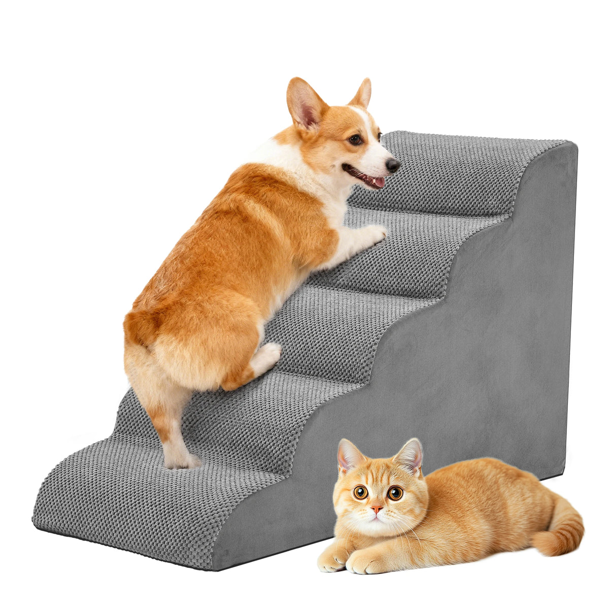 High Density Foam Dog Stairs Featuring Curved Non Slip Steps