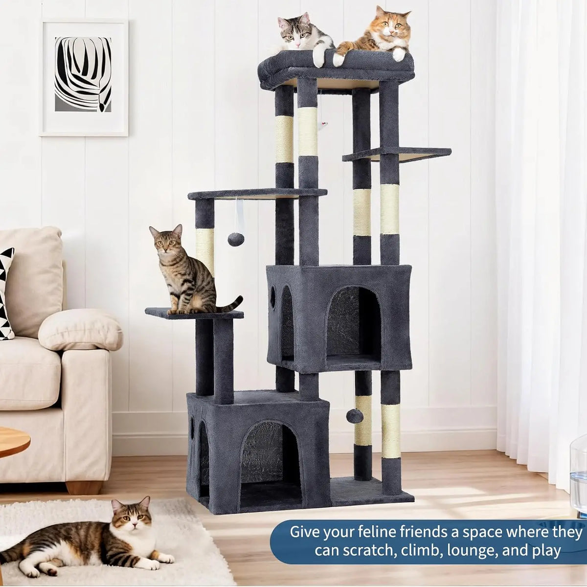 Tacleekii Premium Multi Level Indoor Cat Tower With Sisal Scratcher