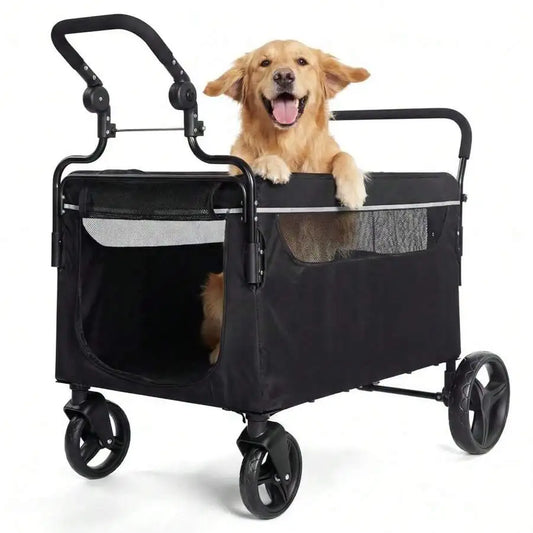Foldable Dog Stroller Wagon With Ramp And All Terrain Wheels