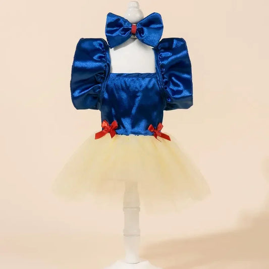 Princess Print Pet Dress With Elastic Bow For Wonderful Pets