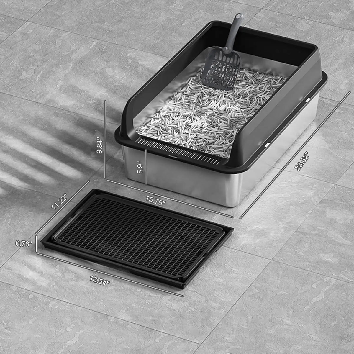 Garvee Stainless Steel Cat Litter Box With Removable Lid