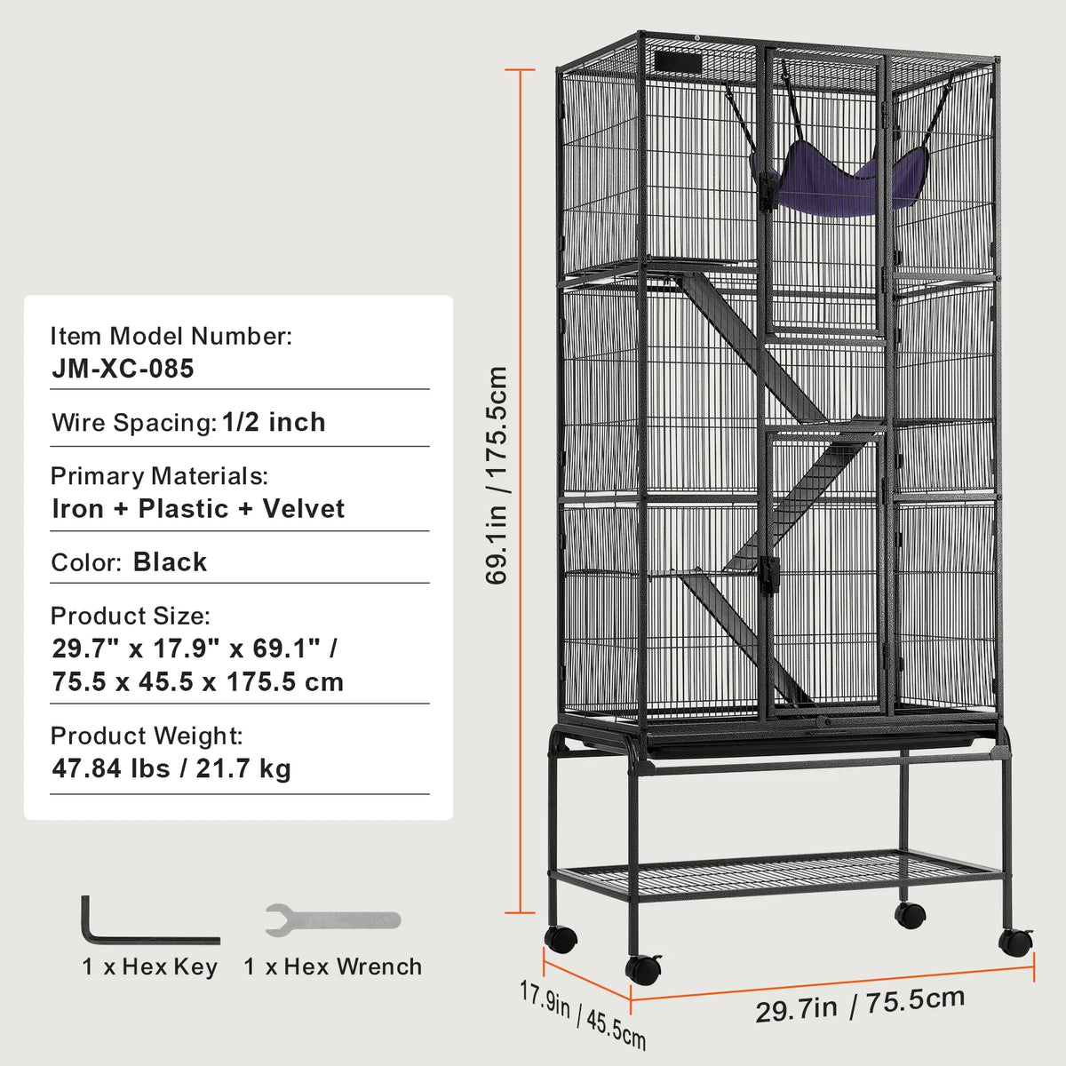 Four Tier Metal Rolling Small Animal Cage For Ferrets Rats
