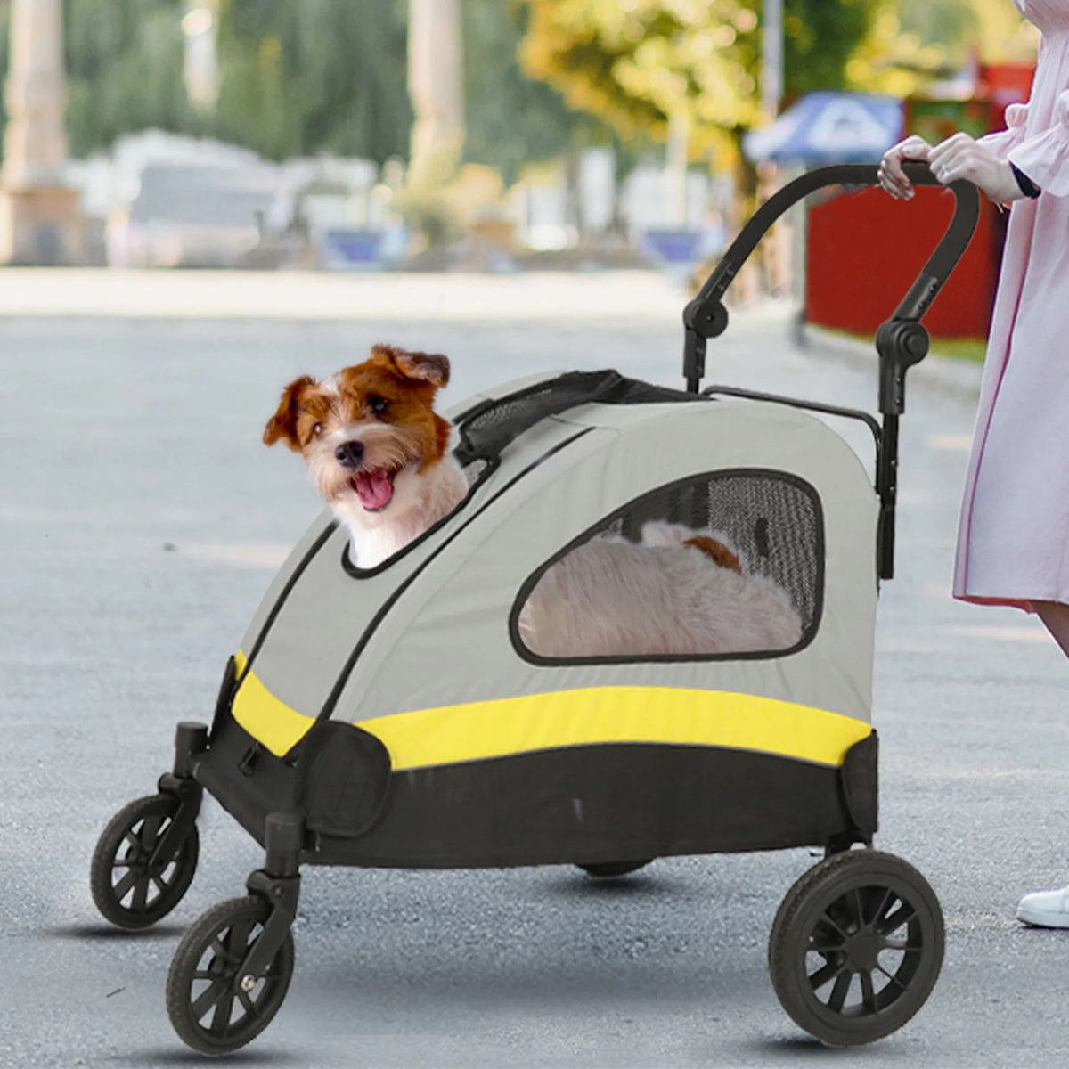 Portable Foldable Pet Travel Stroller With Adjustable Handle Safety Leash