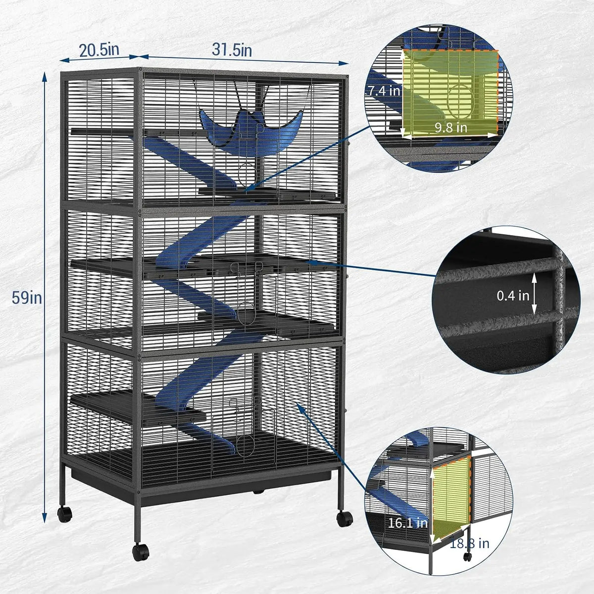Twister Multi Level Small Animal Cage With Hammock And Shelves