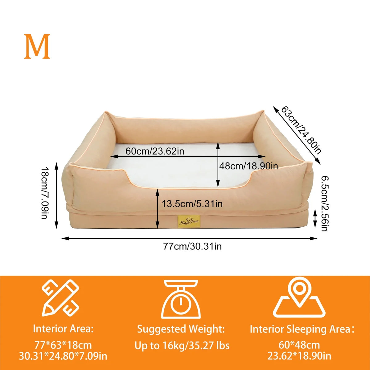 Bingopaw Orthopedic Faux Fur Dog Bed With Waterproof Bolster Lining