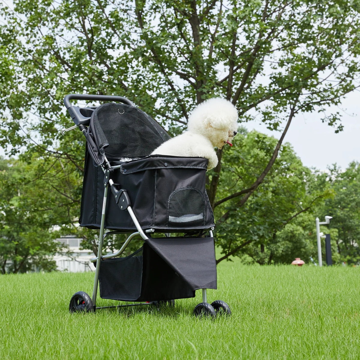 Dumos Foldable 3 Wheel Pet Stroller With Storage Cup Holder