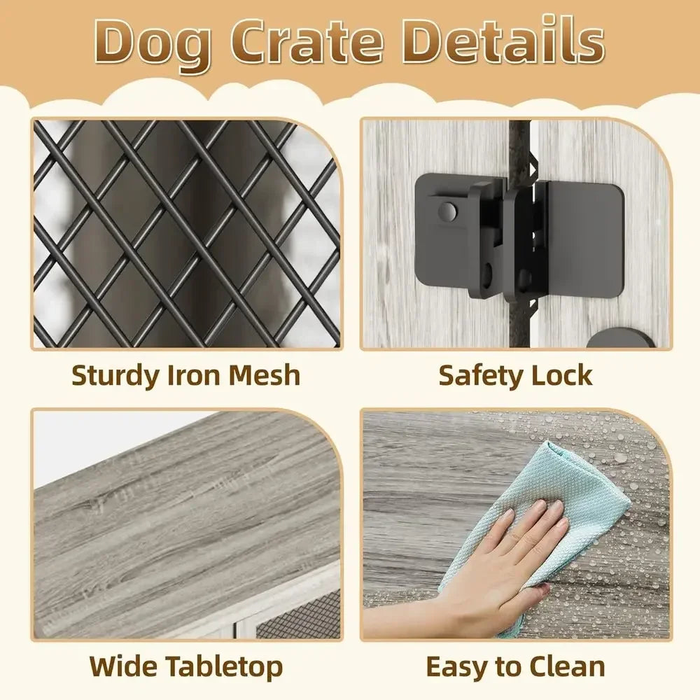 Indoor Wooden Lockable Double Door Dog Kennel Includes Cushion