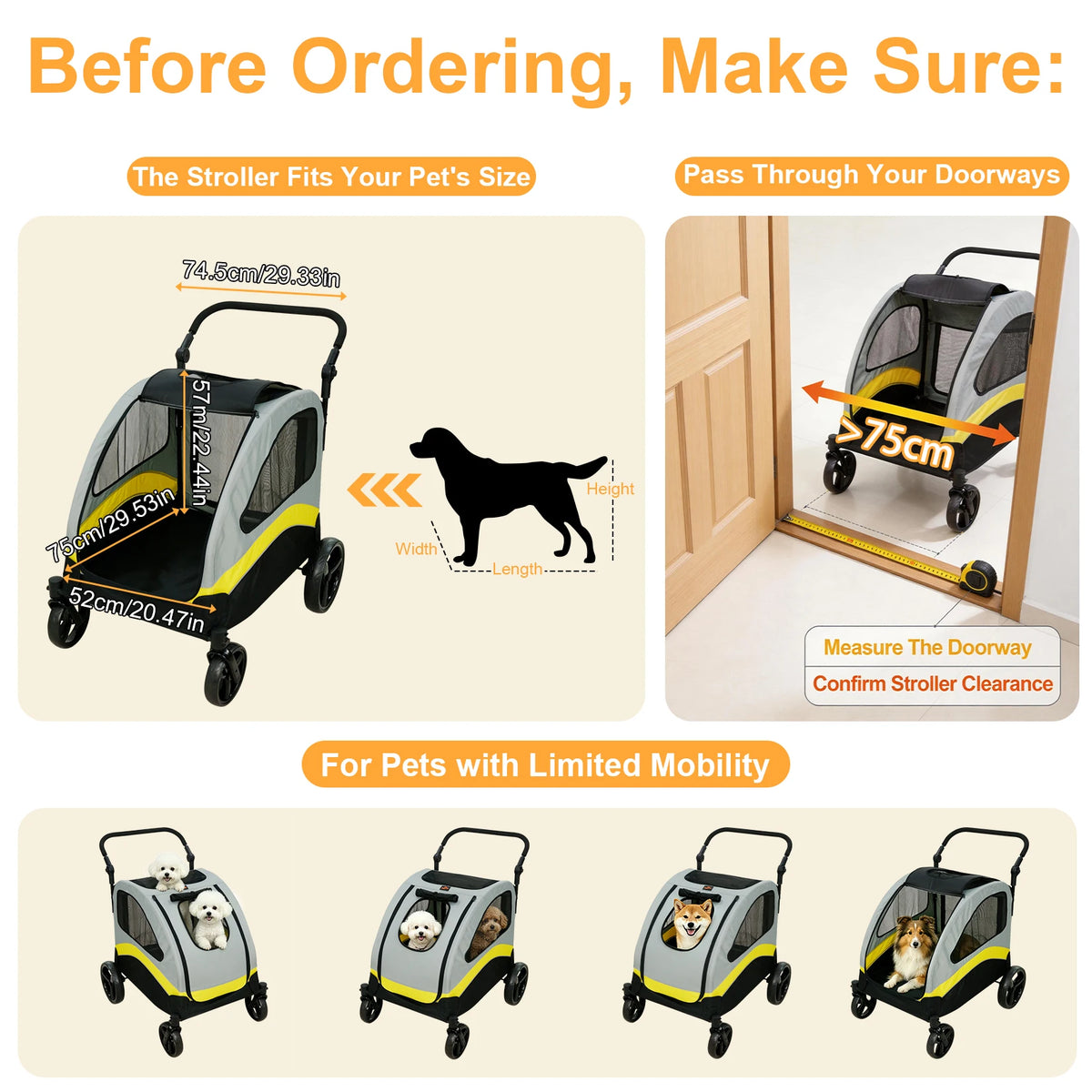 Four Wheel Foldable Dog Stroller With Shock Absorbing Wheels