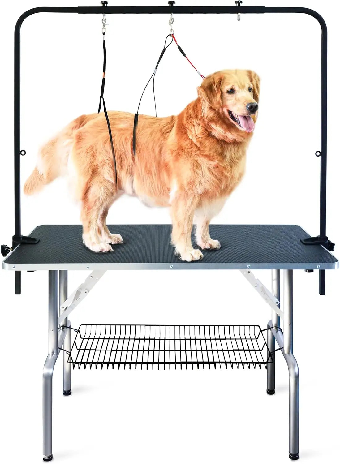 Dog Grooming Table With Adjustable Overhead Arm And Dual Loops