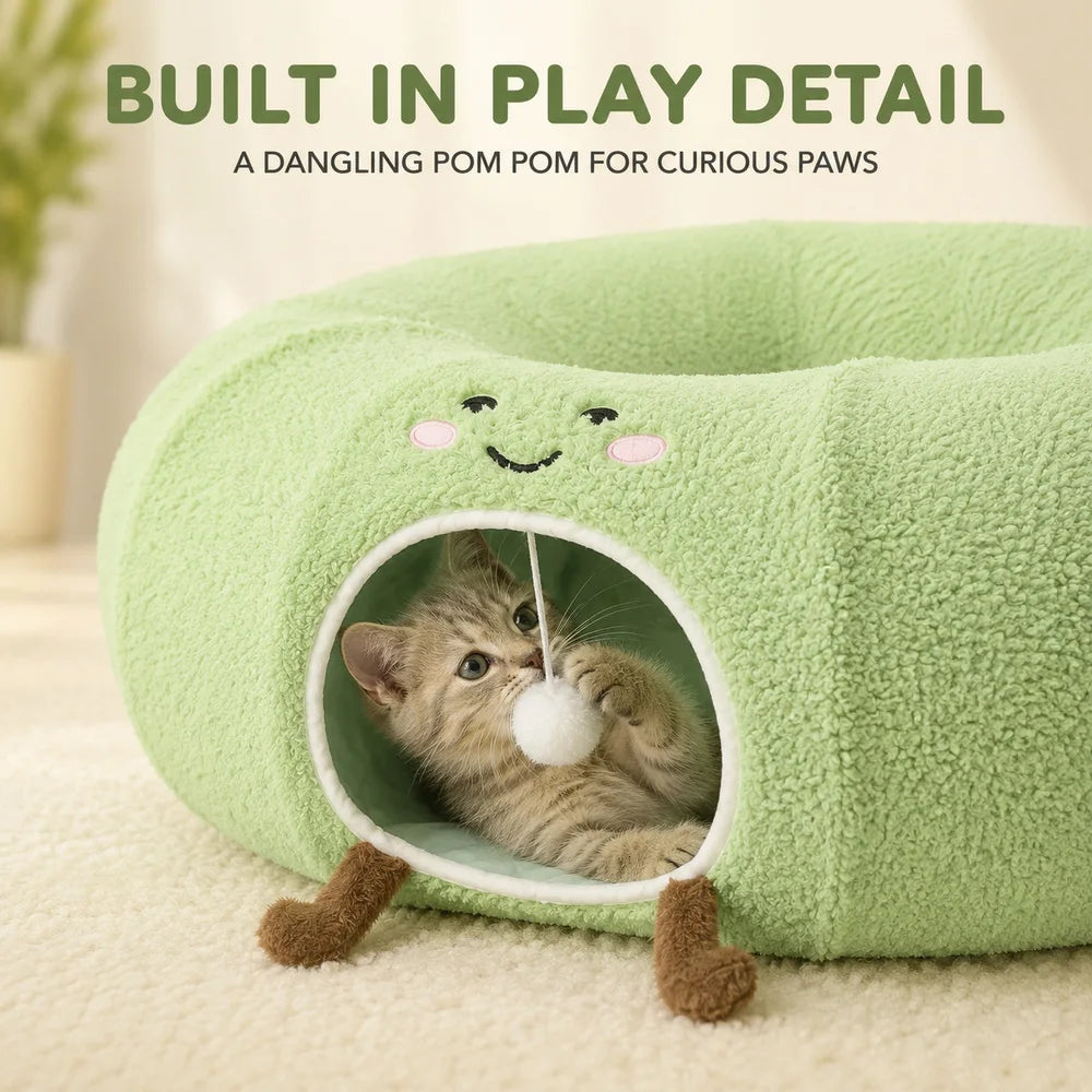 Convertible Cat Tunnel Bed With Removable Cushion And Play Tunnel