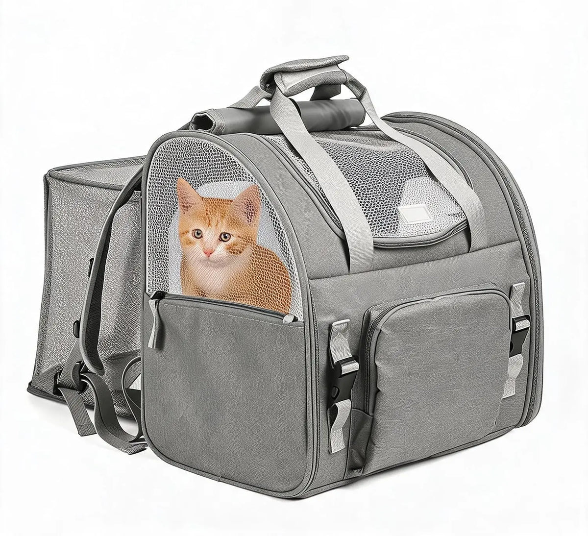 Expandable Mesh Cat Carrier Backpack Breathable Nylon Travel Bag