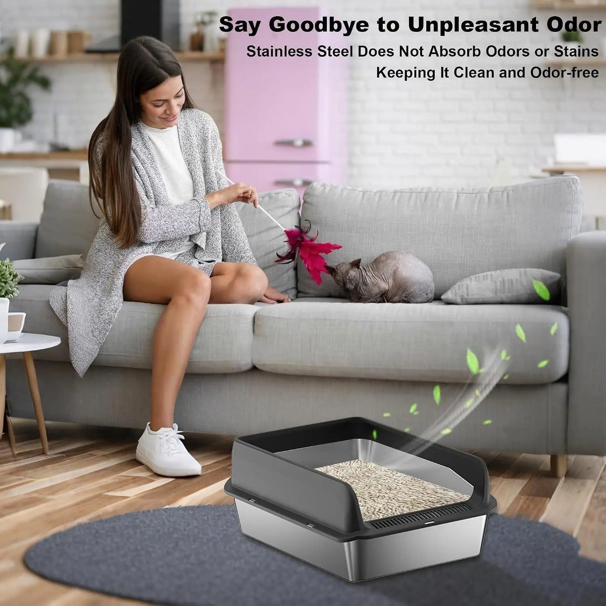 Garvee Stainless Steel Cat Litter Box With Removable Lid