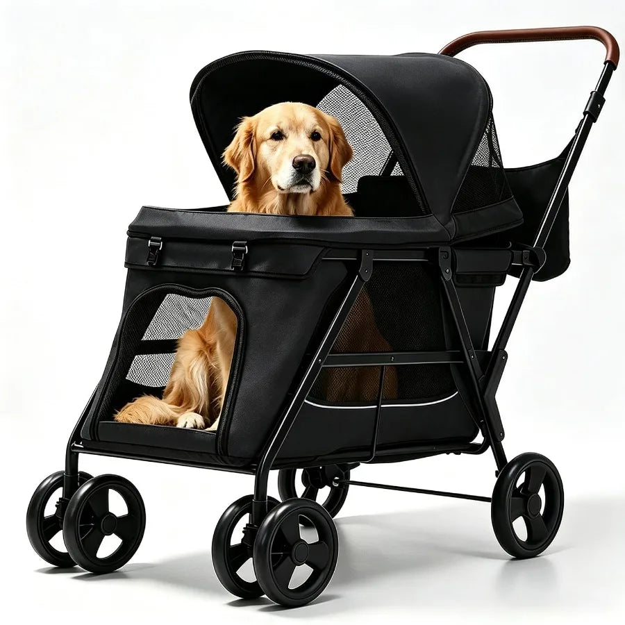 Foldable Dog Stroller With Breathable Mesh All Terrain Wheels