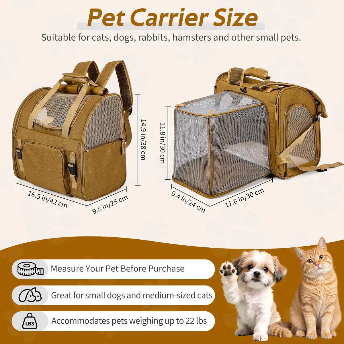 Expandable Breathable Cat Carrier Mesh Backpack With Padded Shoulder Straps