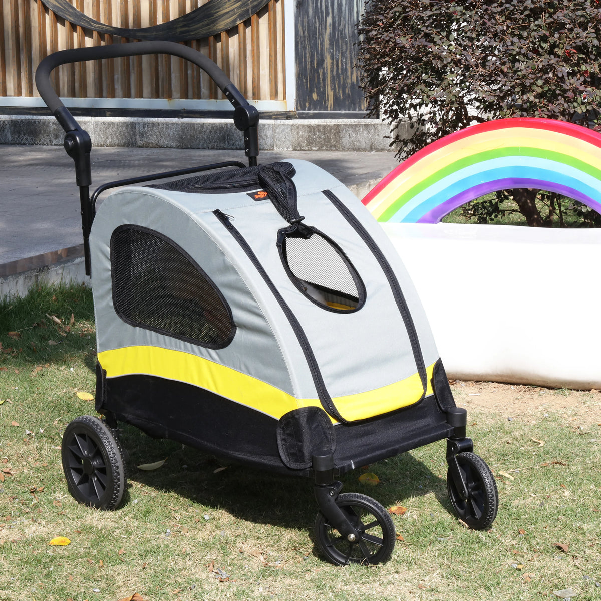 Portable Foldable Pet Travel Stroller With Adjustable Handle Safety Leash