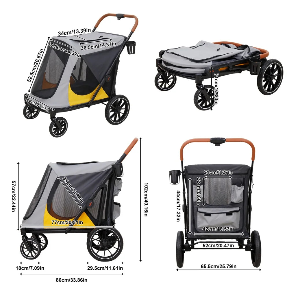 Foldable Four Wheel Pet Stroller With Cushion And Cup Holder