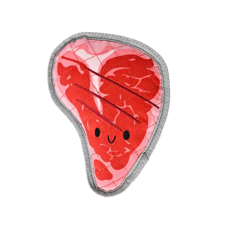 Tough Steak Plush Dog Toy With Squeaker And Crinkle Paper