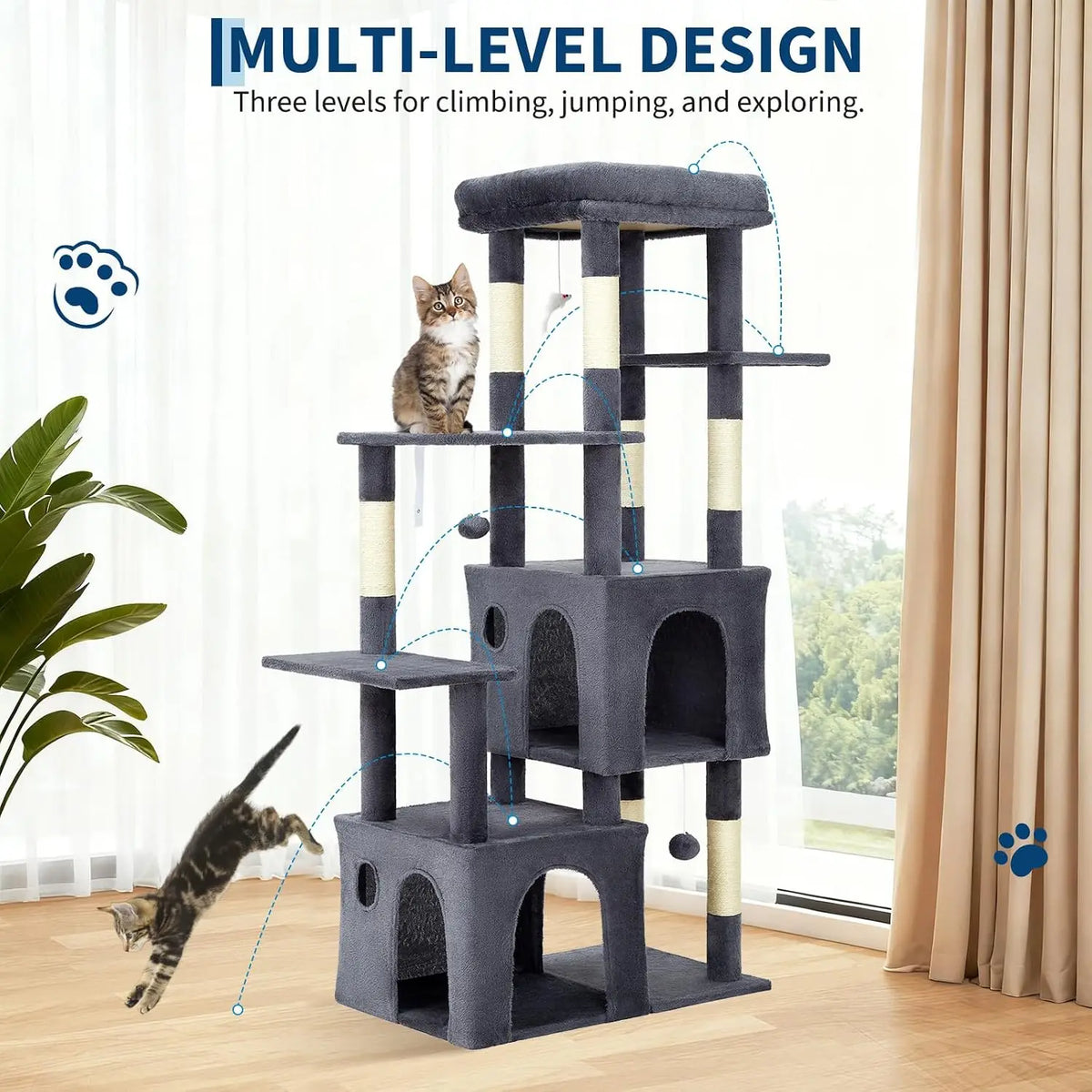 Tacleekii Premium Multi Level Indoor Cat Tower With Sisal Scratcher