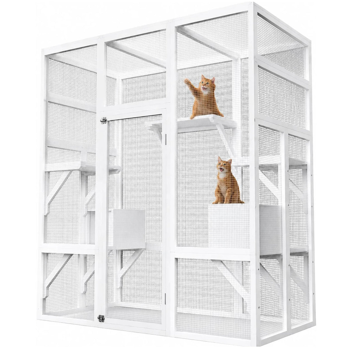 HiMISS Wooden Outdoor Catio Cat Enclosure With UV Roof