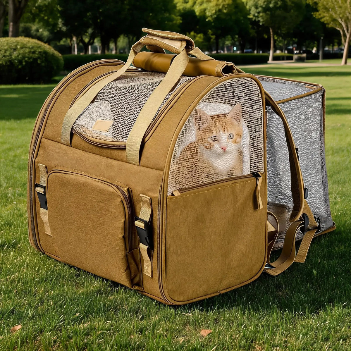 Expandable Breathable Cat Carrier Mesh Backpack With Padded Shoulder Straps