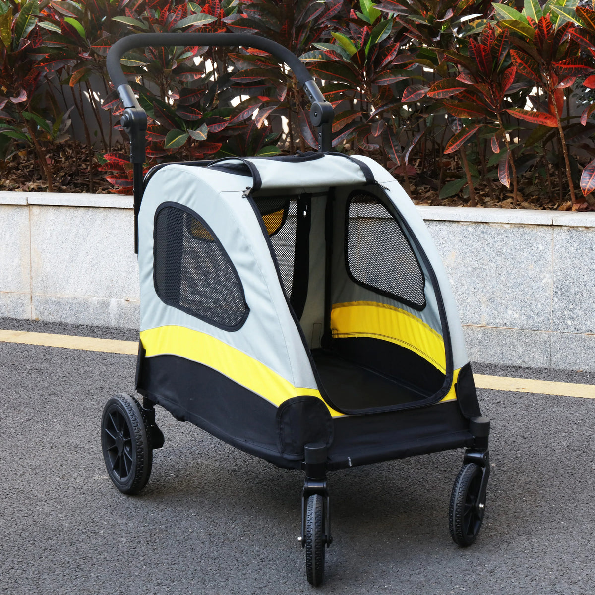 Portable Foldable Pet Travel Stroller With Adjustable Handle Safety Leash