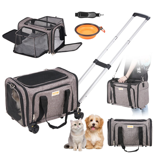 Wheeled Pet Carrier Backpack With Telescopic Handle And Shoulder Strap