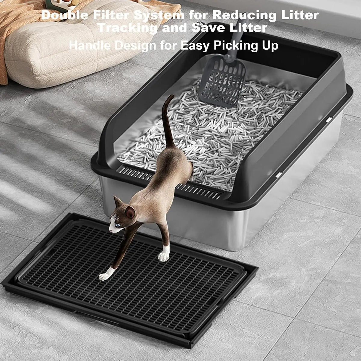 Garvee Stainless Steel Cat Litter Box With Removable Lid