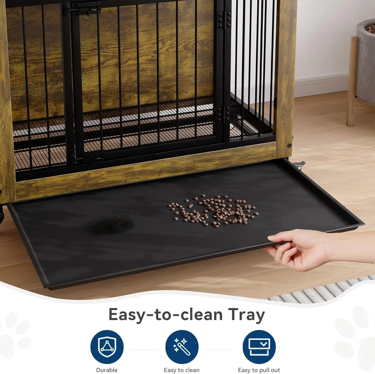 Anixol Wooden Dog Crate Furniture End Table With Locking Wheels