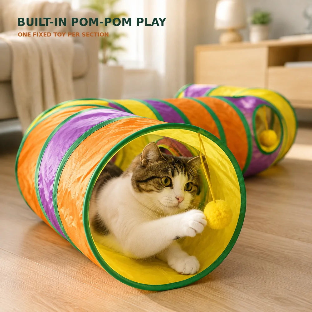Zoe Foldable Double E Cat Tunnel Play Maze With Toys