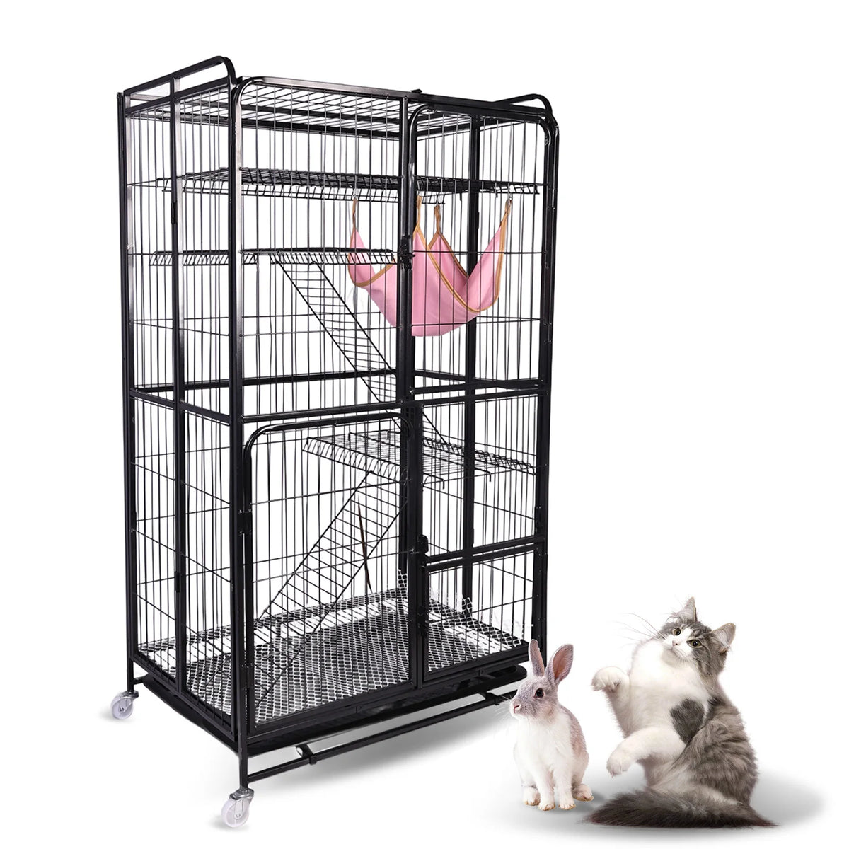 Atuin Four Tier Metal Cat Cage With Wheels And Tray