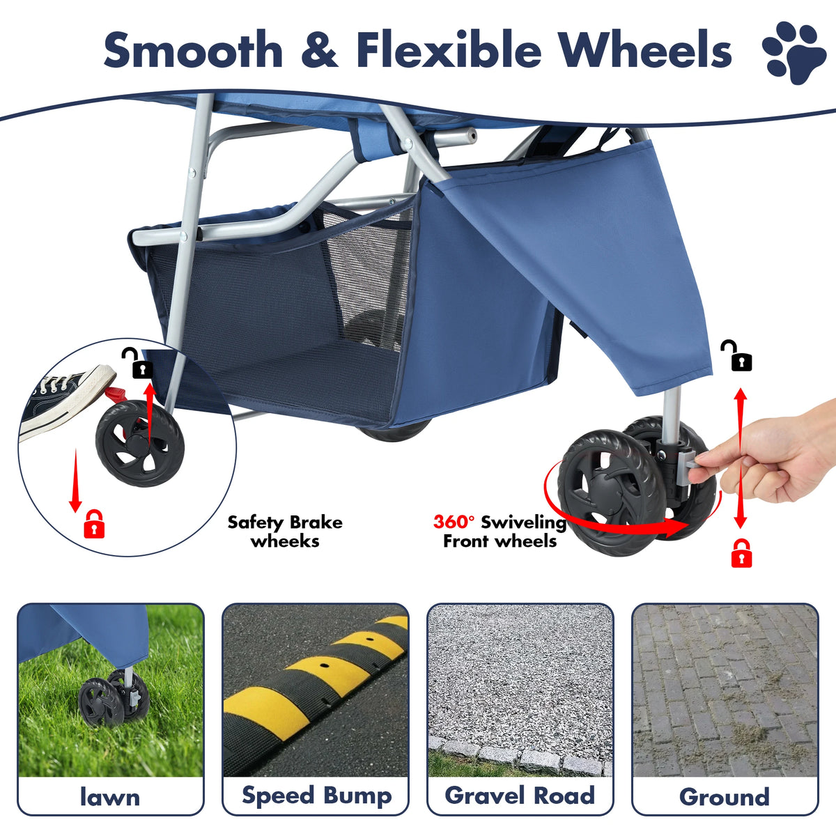 Dumos Foldable 3 Wheel Pet Stroller With Storage Cup Holder