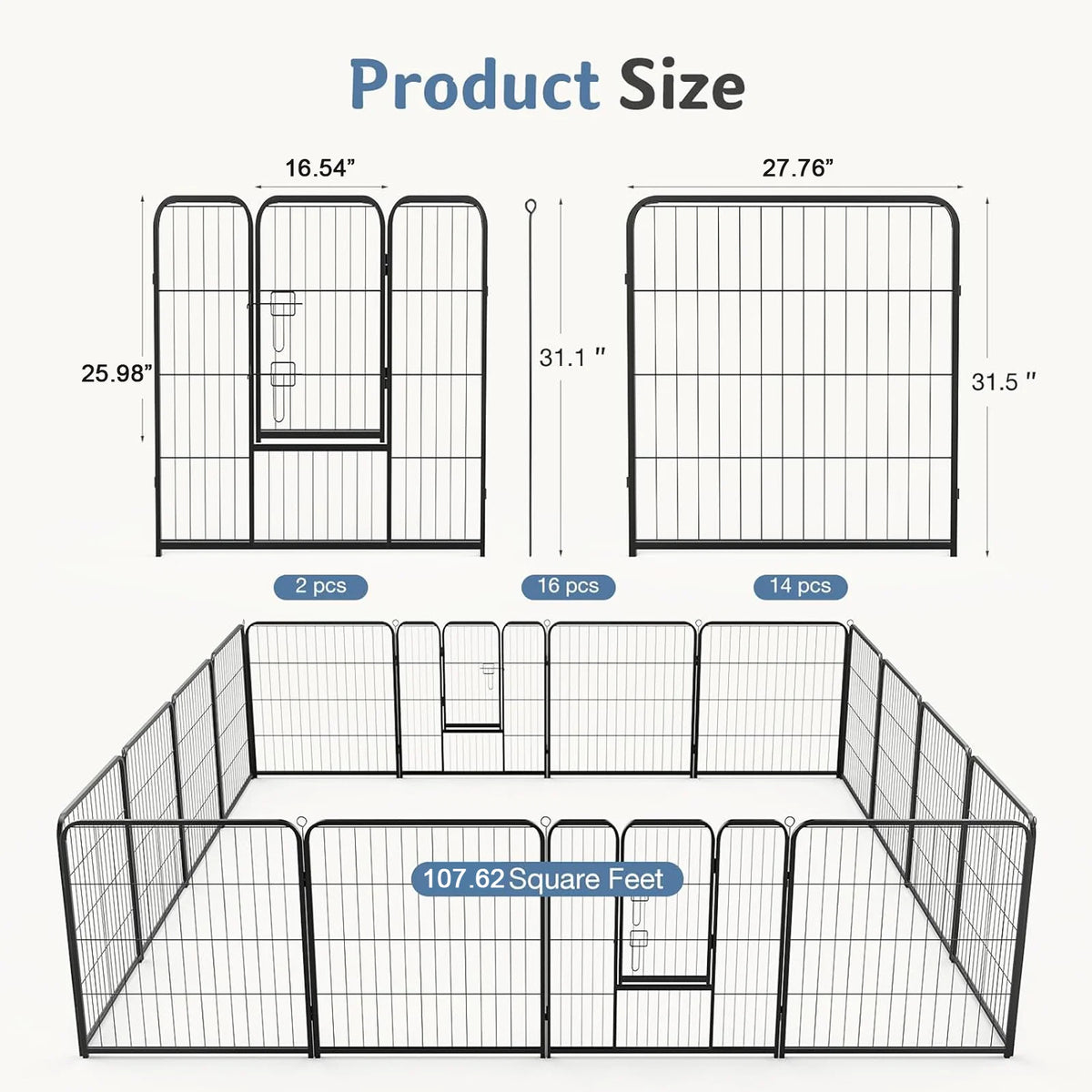 JHK Foldable Metal Dog Playpen Heavy Duty Pet Fence