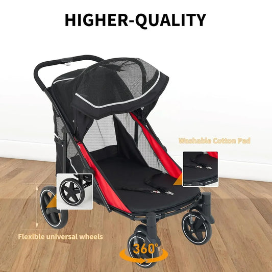Multipurpose Foldable Dog Stroller With Mesh Ventilation And Basket