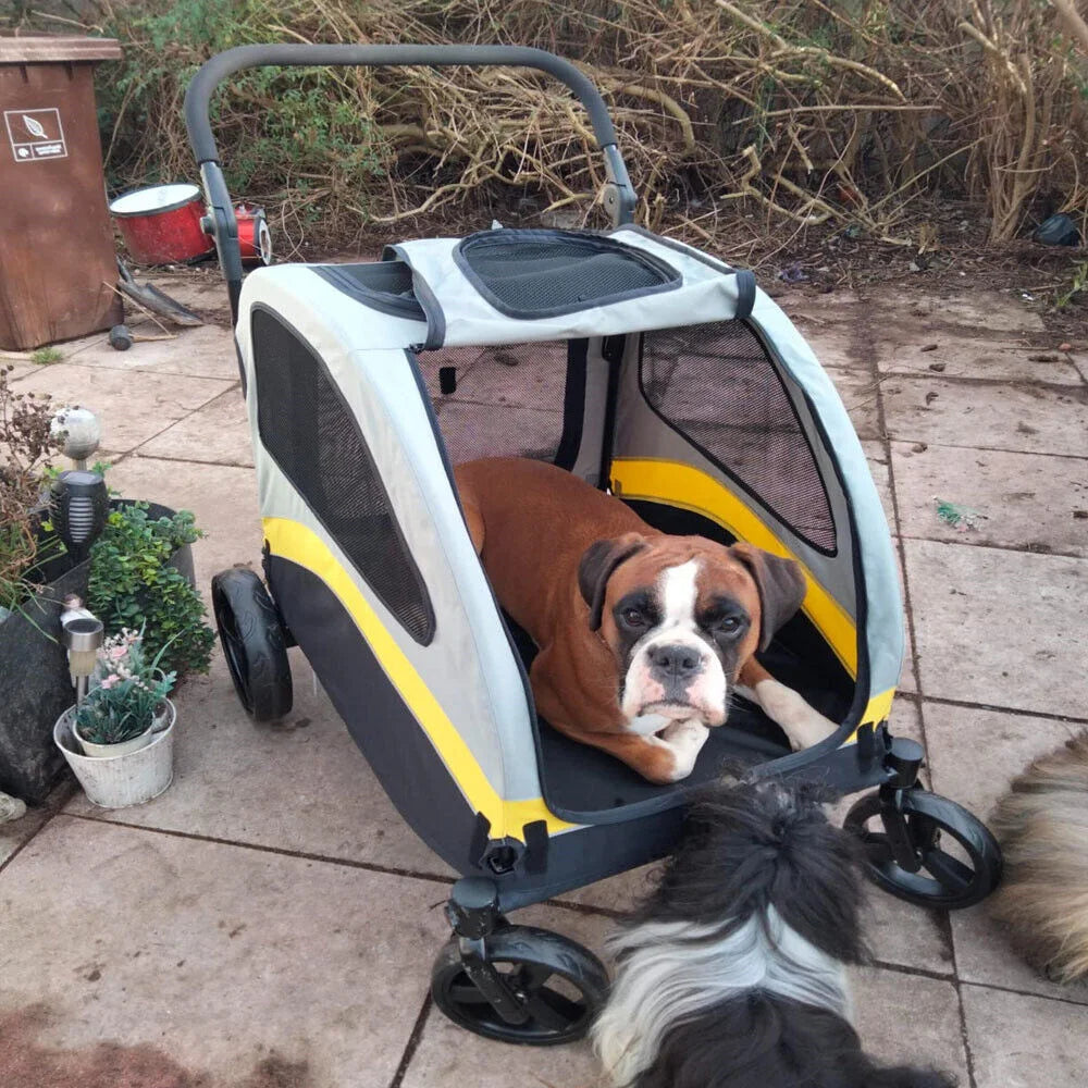 Four Wheel Foldable Dog Stroller With Shock Absorbing Wheels